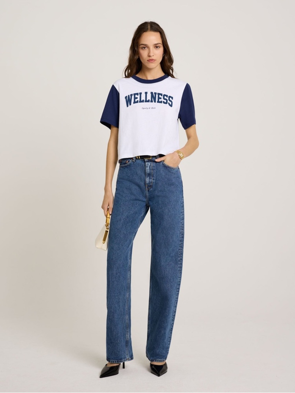 Sporty and Rich Wellness Ivy Color Block Cropped Tee NWT Size XL